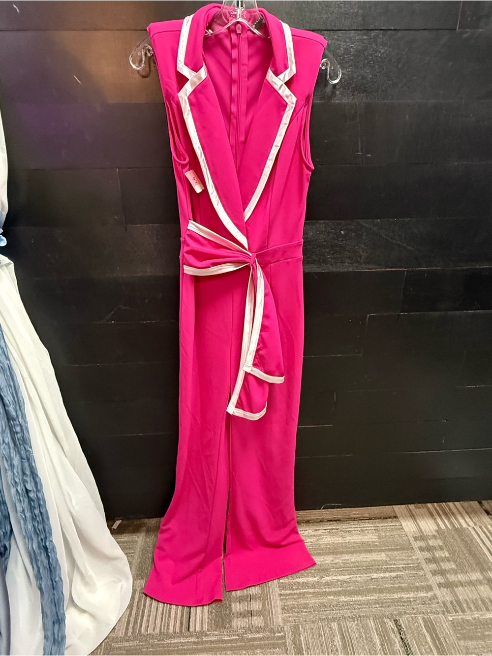 Sleeveless Fuchsia Jumpsuit with Contrast Trim and Self-Tie Waist